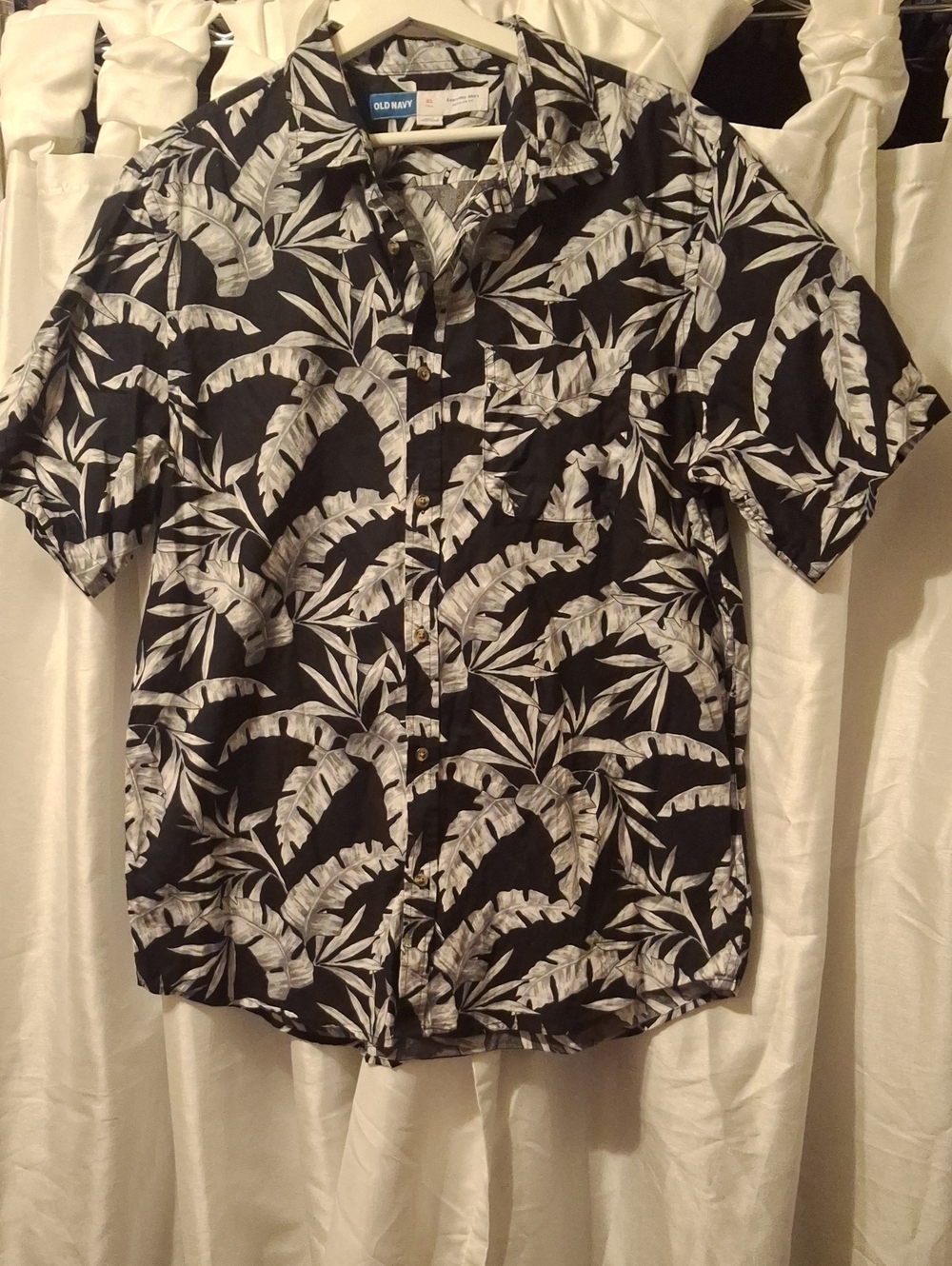 Old Navy Black and White Tropical Leaf Camp Shirt